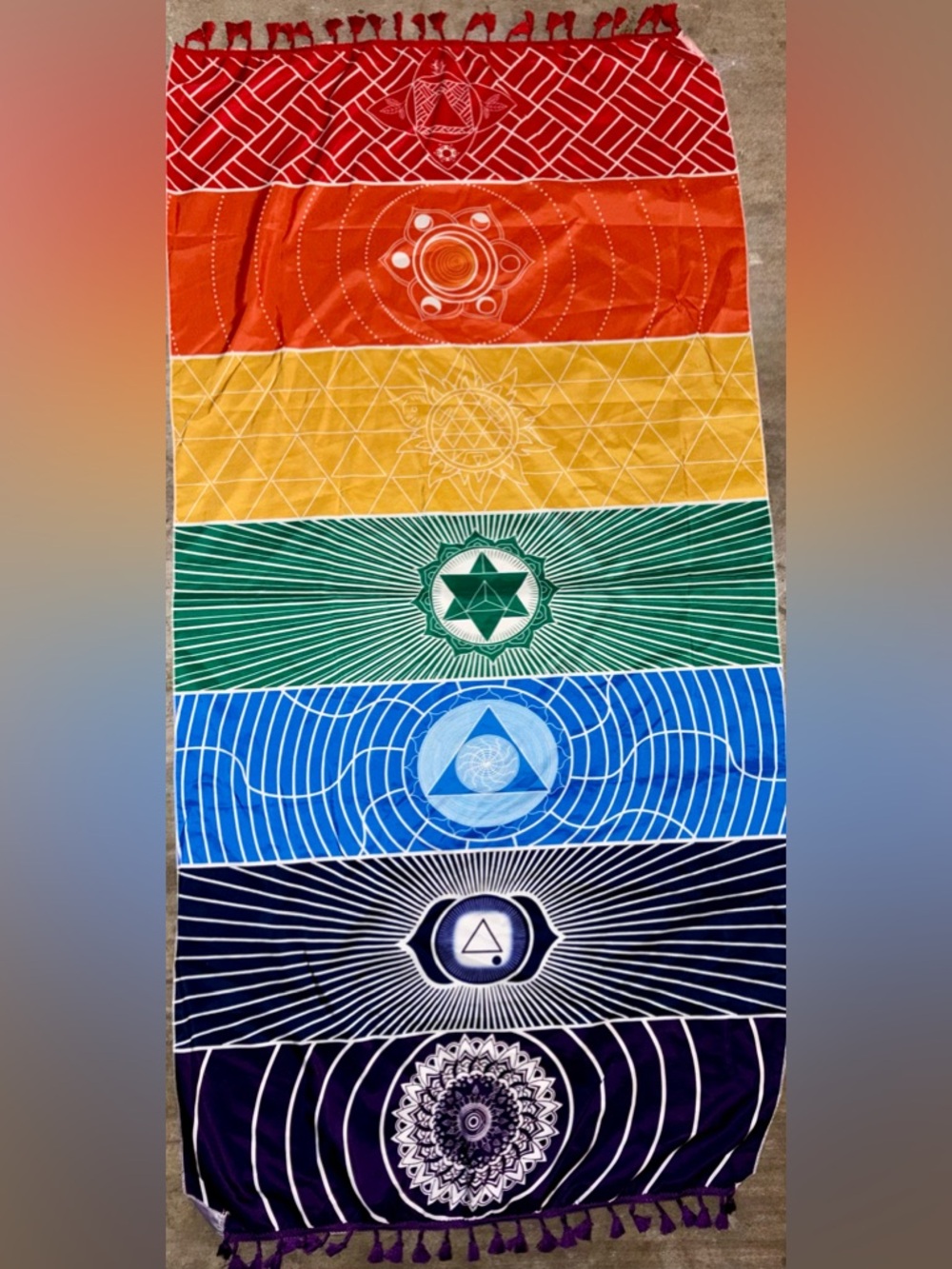 Colorful Chakra Stripe Tapestry - Red, Orange, Yellow, Green, Blue, Navy
